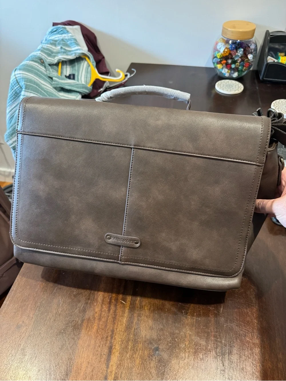 Rainsmore Dark Brown Men's Messenger Briefcase with Top Handle